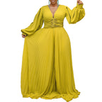 Women's African Fashion Long Sleeve V-Neck Ankara Jumpsuit