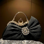 Women's Luxury Diamond Pleated Big Bow Evening Shoulder Bag
