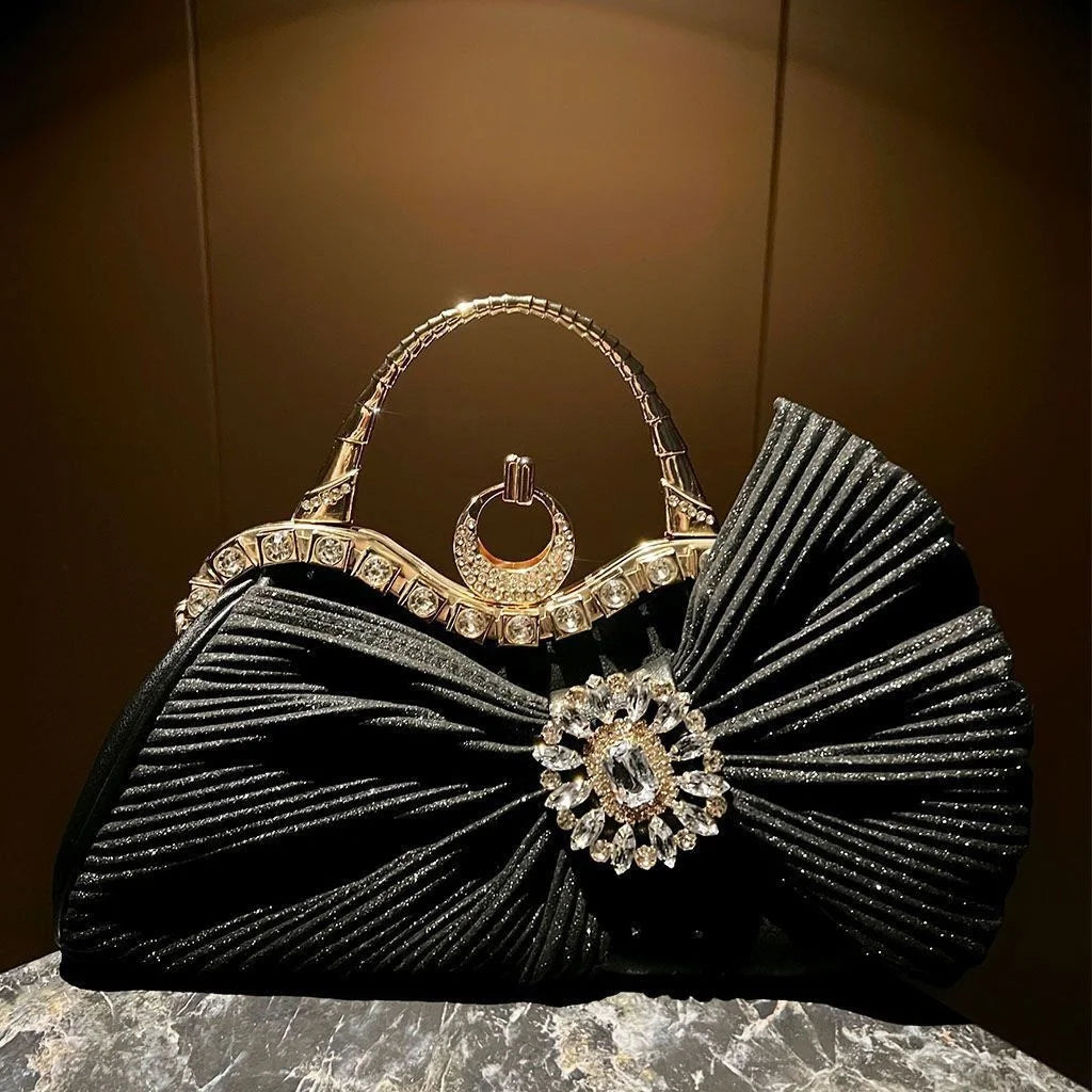 Women's Luxury Diamond Pleated Big Bow Evening Shoulder Bag
