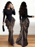 Women's Elegant Leopard Print Long Sleeve Maxi Dress