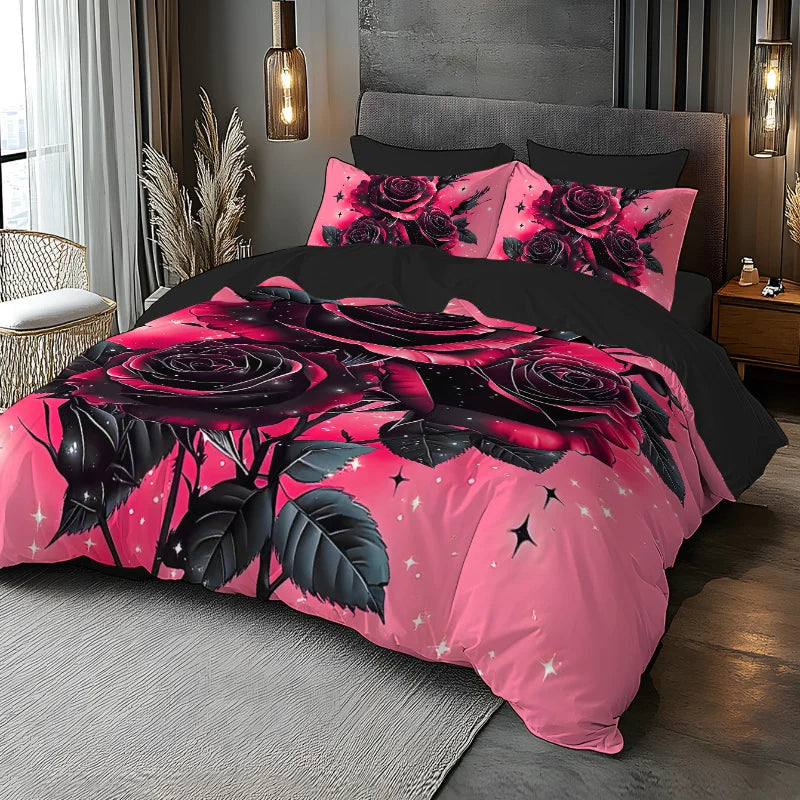 3D Printed Rose Duvet Cover Set Skin-Friendly Polyester