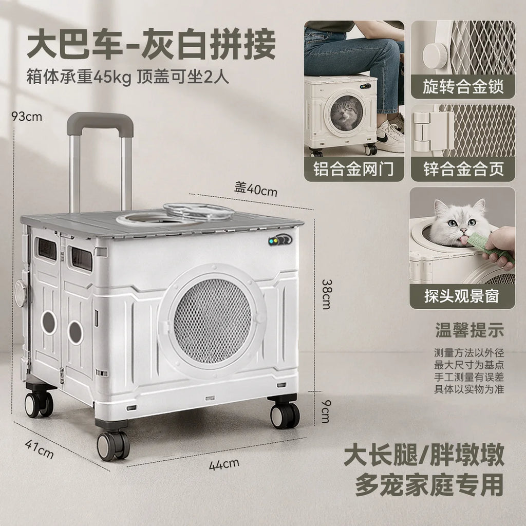 Double-layer Rolling Foldable Pet Carrier Trolley Bag for Cats Dogs