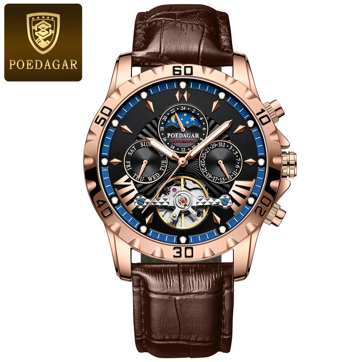 Men's Skeleton Tourbillon Automatic Watch with Week Date