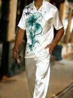 Men's Baroque Print Short Sleeve Shirt and Pants Two Piece Set