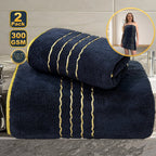 Soft Absorbent Polyester Bath Towel Set with Gold Accents
