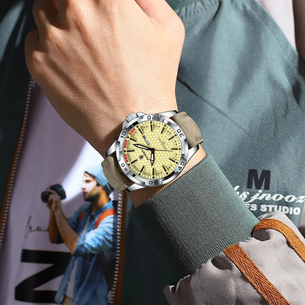 Men's Luminous Waterproof Quartz Leather Watch