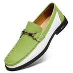 Men's Genuine Leather Slip-On Loafers with Metal Buckle