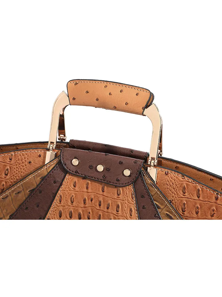 Women's Metal Top Handle PU Leather Large Capacity Shoulder Tote Bag