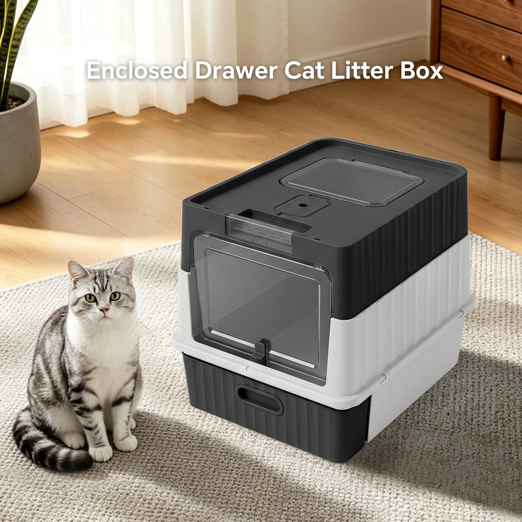 Draw-Out Fully Enclosed Pet Cat Litter Box with Shovel