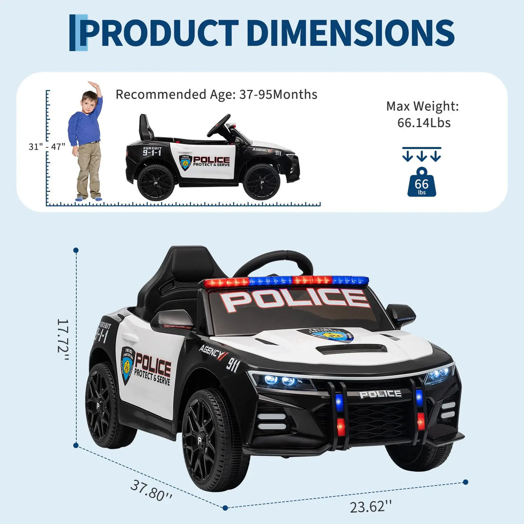 Kids 12V Electric Ride-On Patrol Car Toy with Remote Control