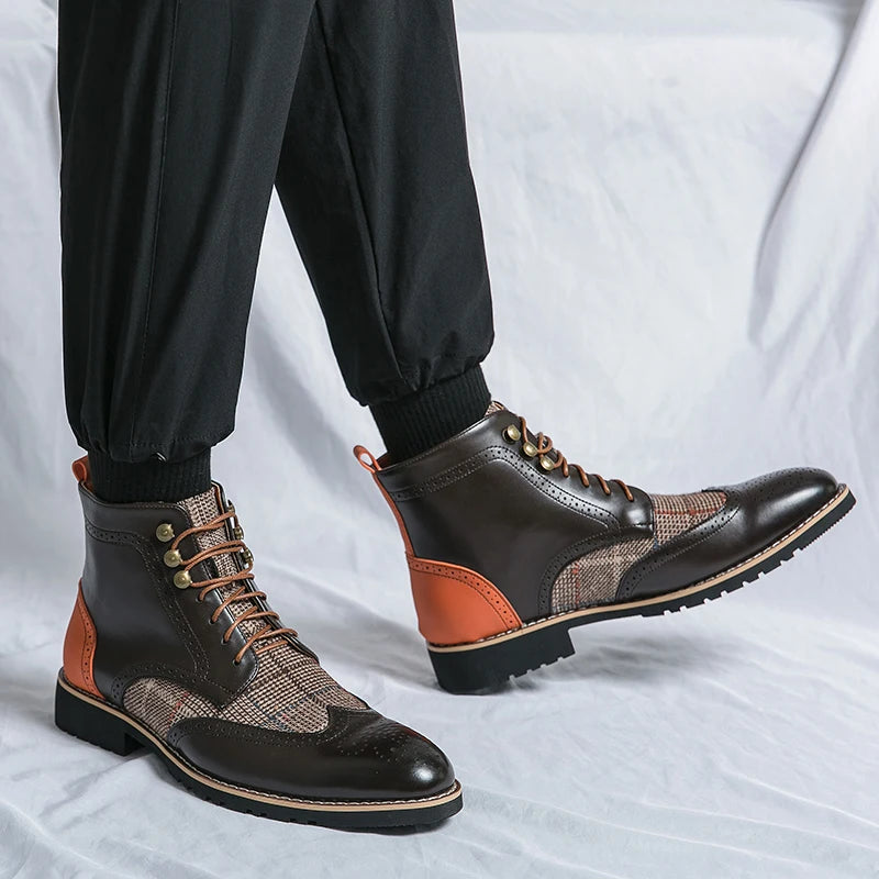 Men's Colorblock Lace-Up Combat Boots
