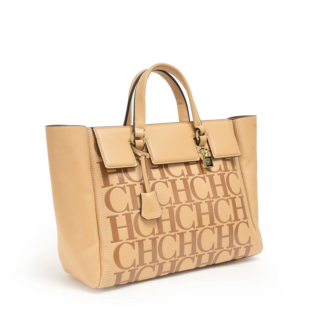 Women's Embossed Letter Shopper Shoulder Tote Bag