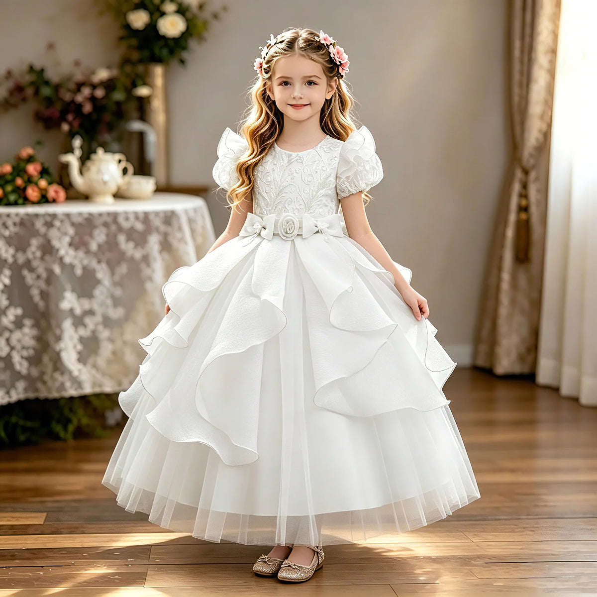 Girls' Long Formal Ball Gown Dress for Christmas and Weddings