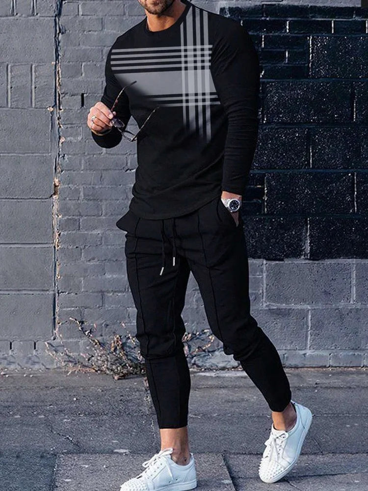 Men's Long Sleeve Round Neck Two Piece Set