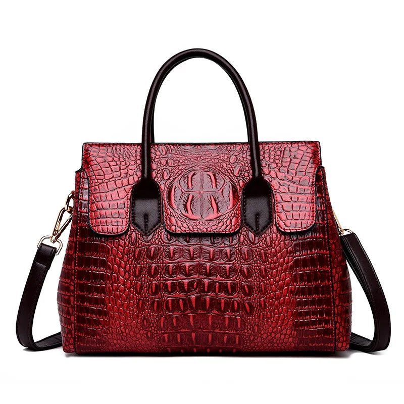 Women's Crocodile Pattern PU Leather Crossbody Tote Bag