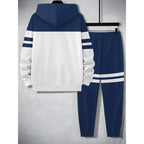 Men's Casual Color Block Hoodie and Sweatpants Tracksuit Set