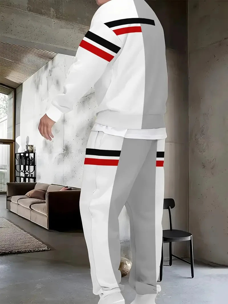 Men's 3D Striped Pattern Print Sweatshirt and Pants Two-Piece Set