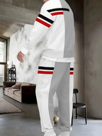 Men's Round Neck 3D Striped Print Two Piece Sweatshirt Set