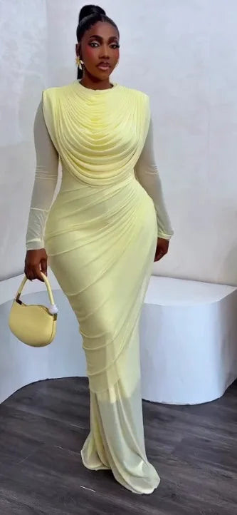Women's Elegant Mesh Long Sleeve Mermaid Maxi Dress