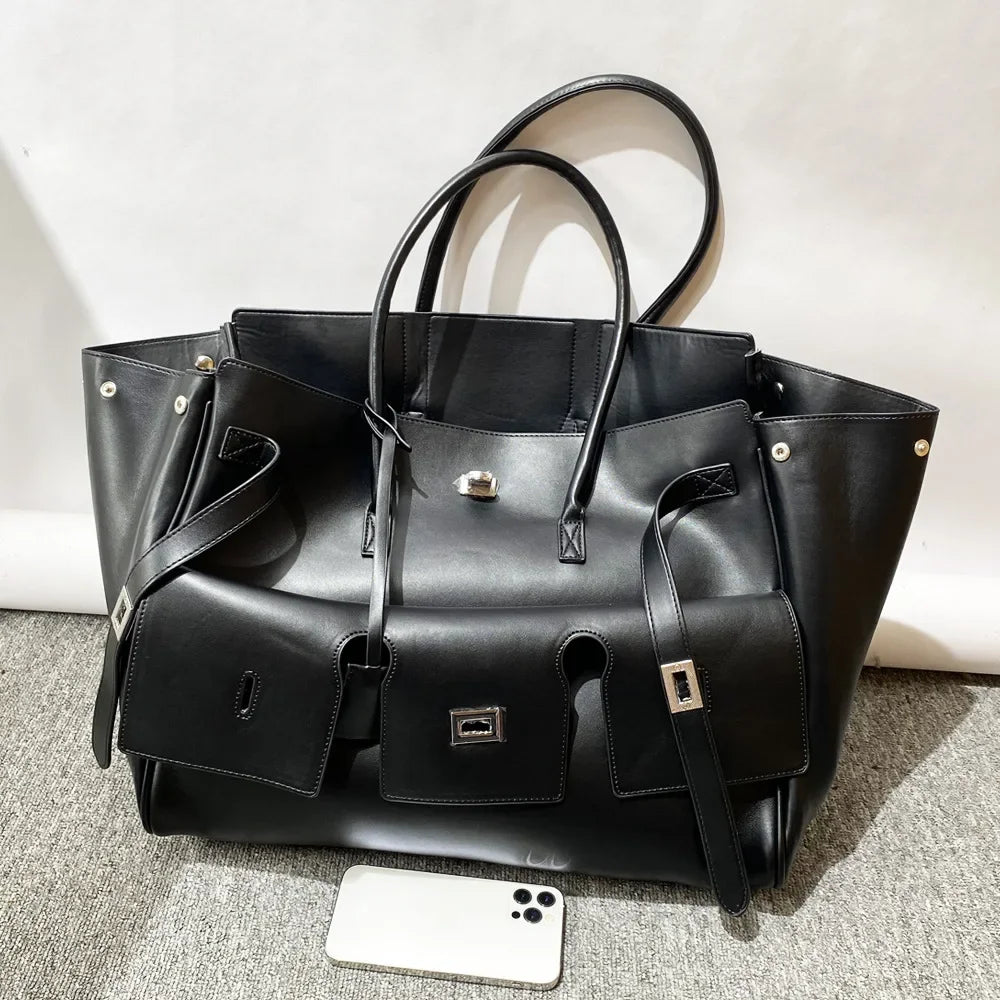 Women's Large Capacity PU Leather Commuter Shoulder Bag