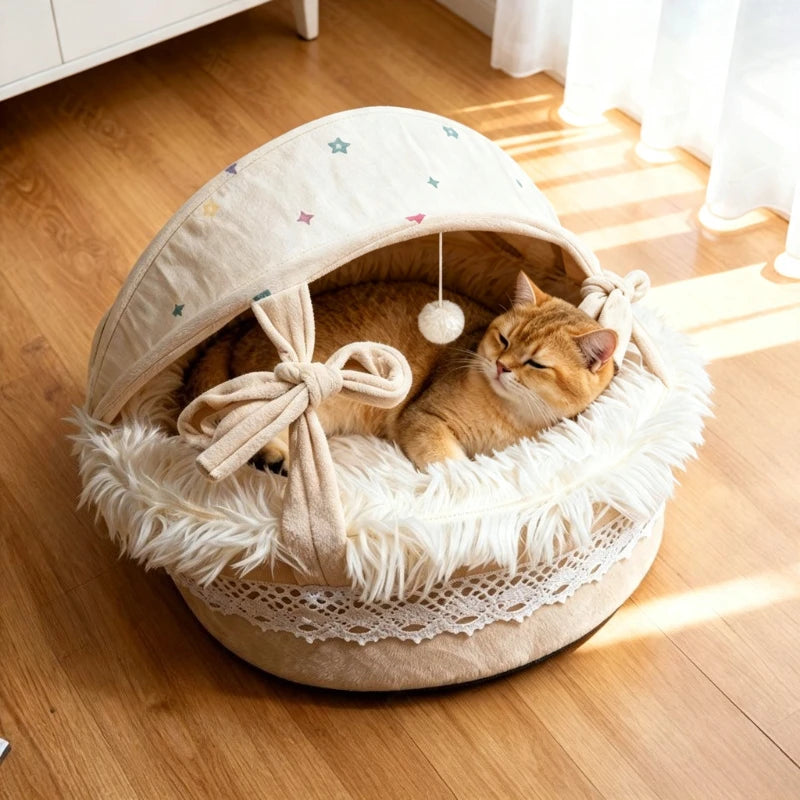 Lace Canopy Pet Cradle Bed for Cats Dogs