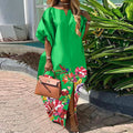 Women's Bohemian Satin Silk Half-Sleeve Maxi Dress