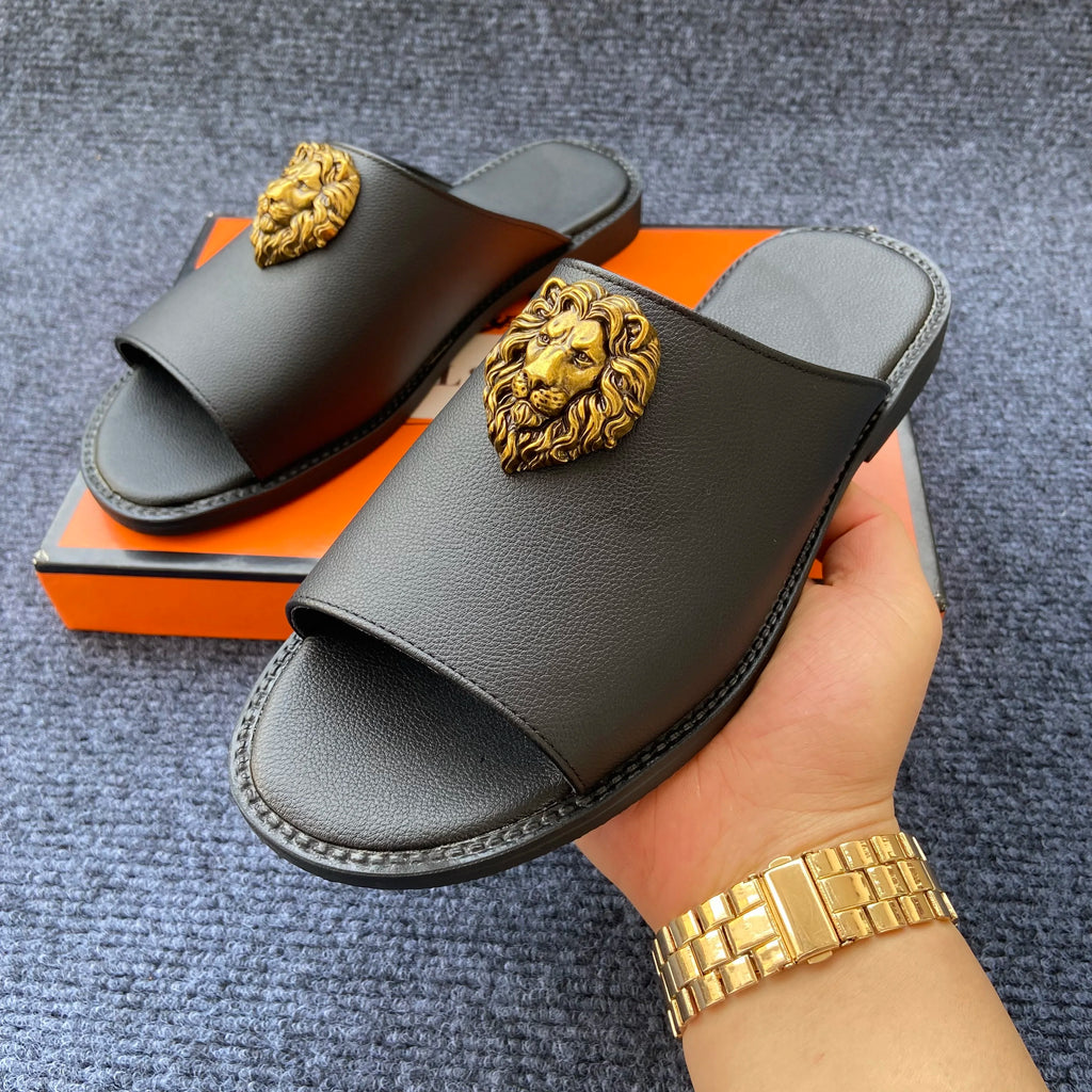 Men's Peep Toe Slip-On Slippers with Metal Decoration