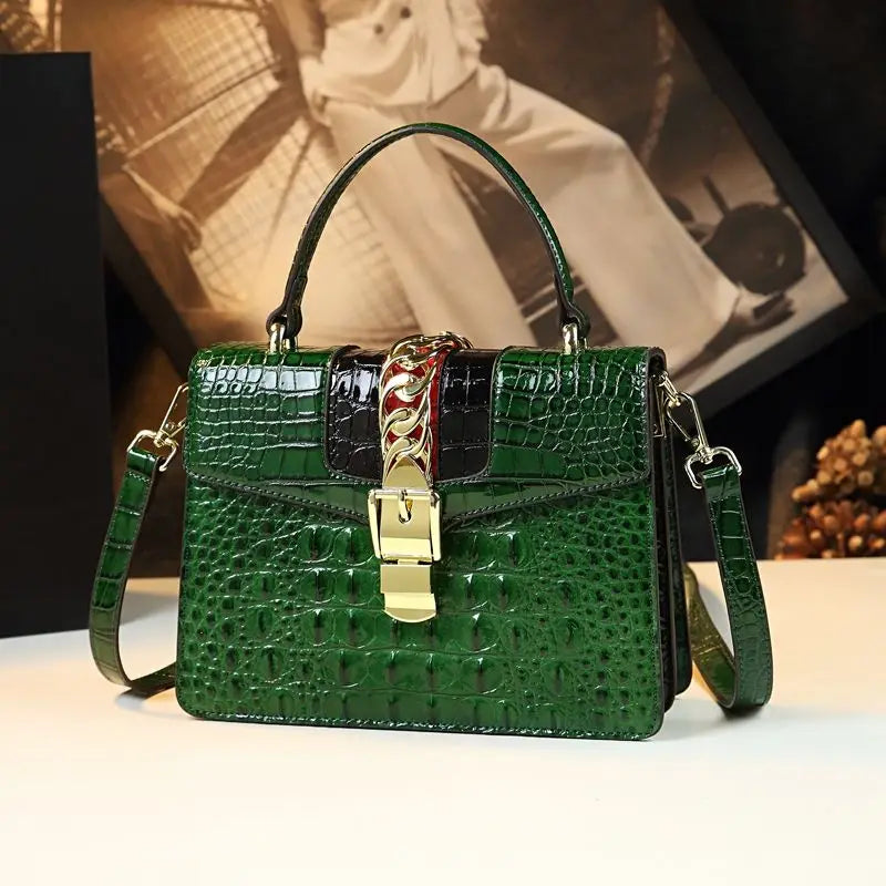 Women's Crocodile Pattern Genuine Leather Handbag Shoulder Tote Bag