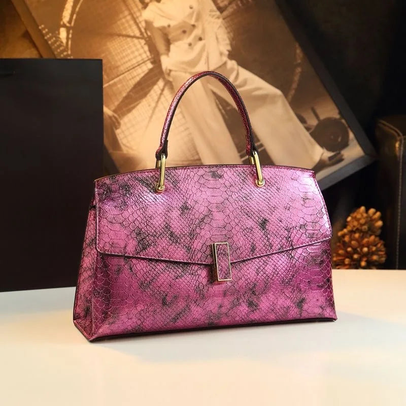 Women's Luxury Leather Snake Stitching Shoulder Handbag