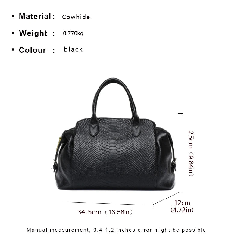 Women's Snake Pattern Cowhide Leather Shoulder Tote Bag