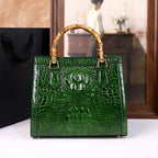 Women's Crocodile Pattern Bamboo Handle Handbag