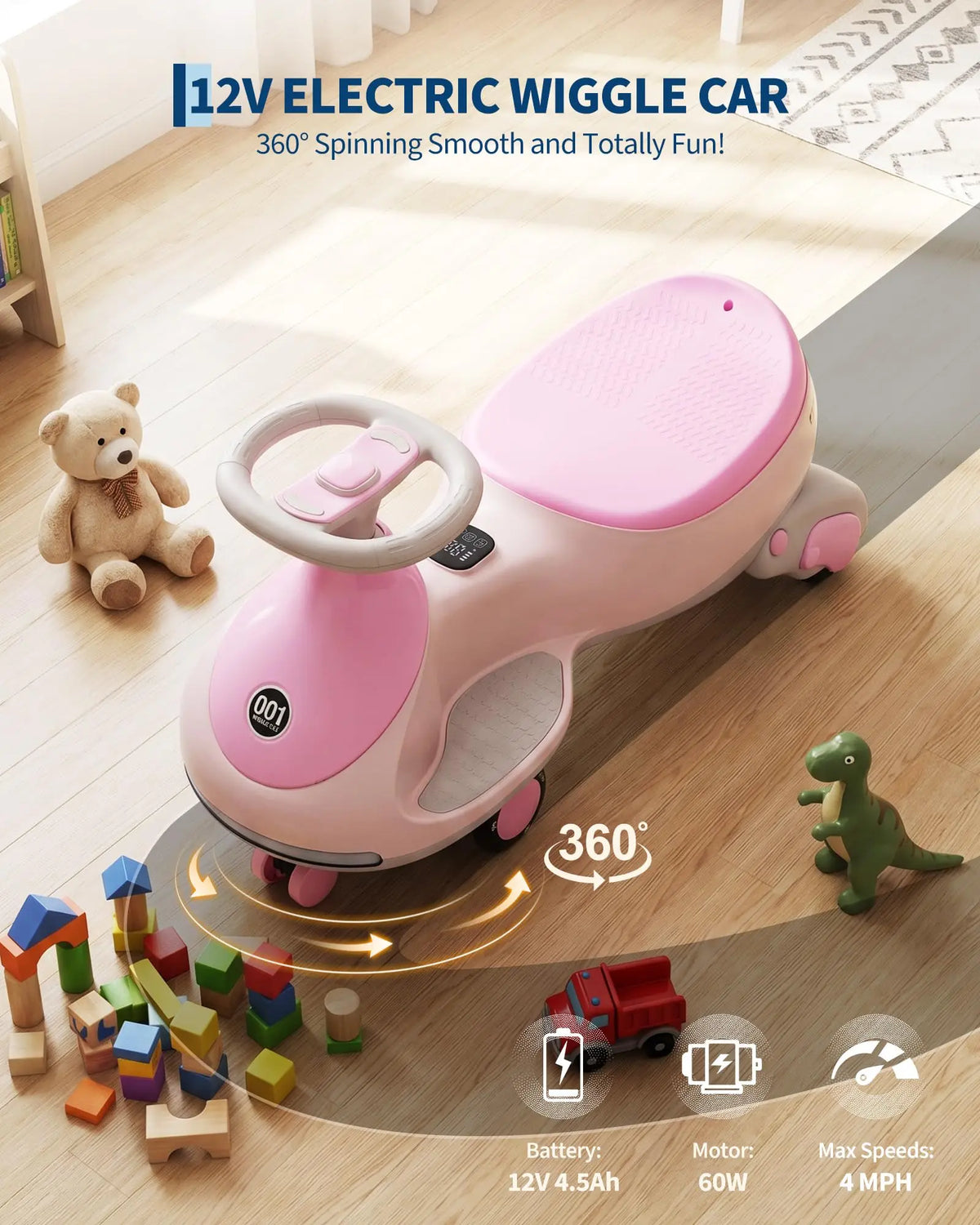 Kids 12V Electric Wiggle Car 2-in-1 Ride-On Toy