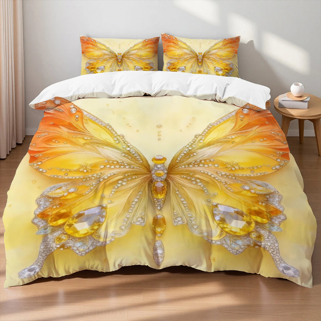Butterfly Print Microfiber Duvet Cover Set