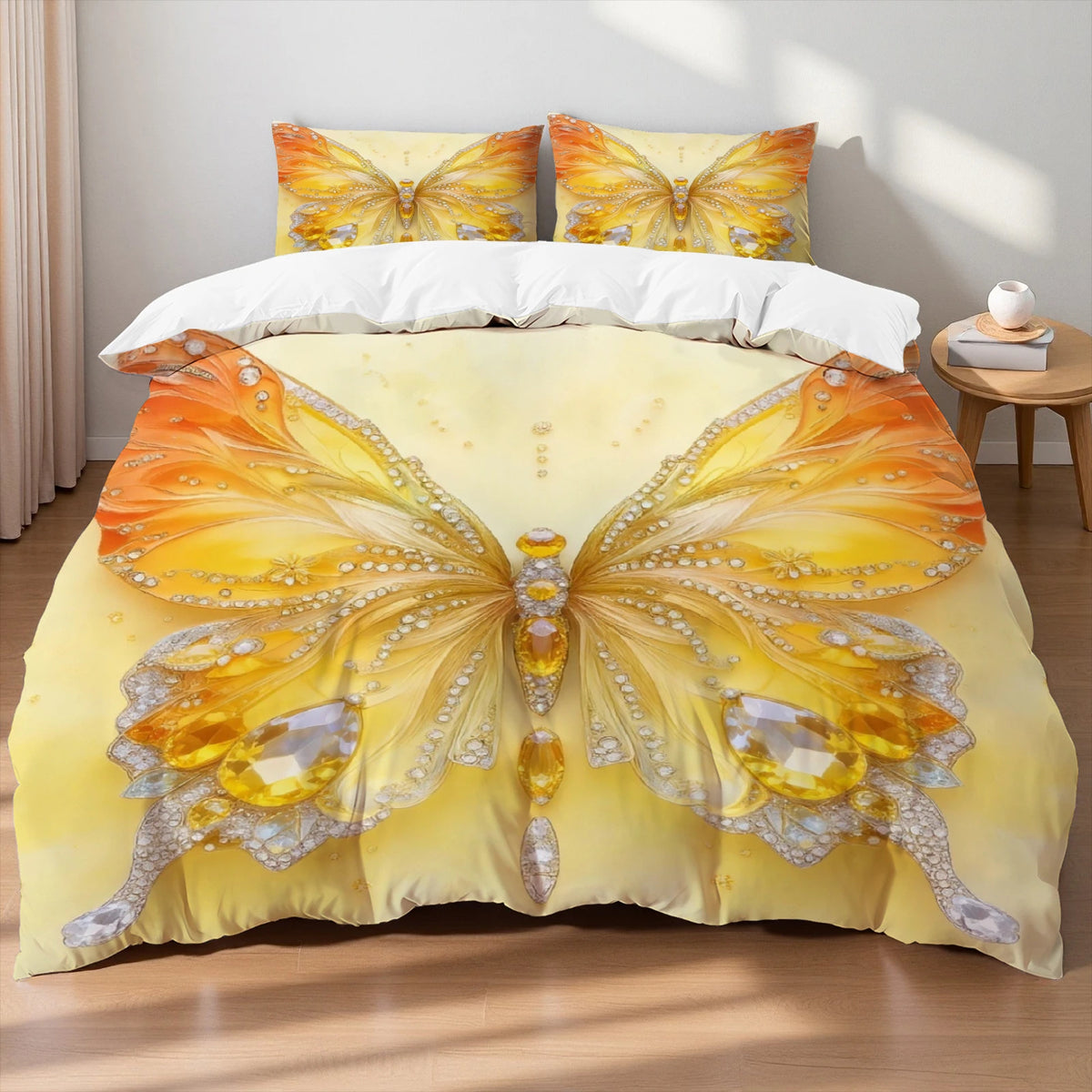Butterfly Print Microfiber Duvet Cover Set