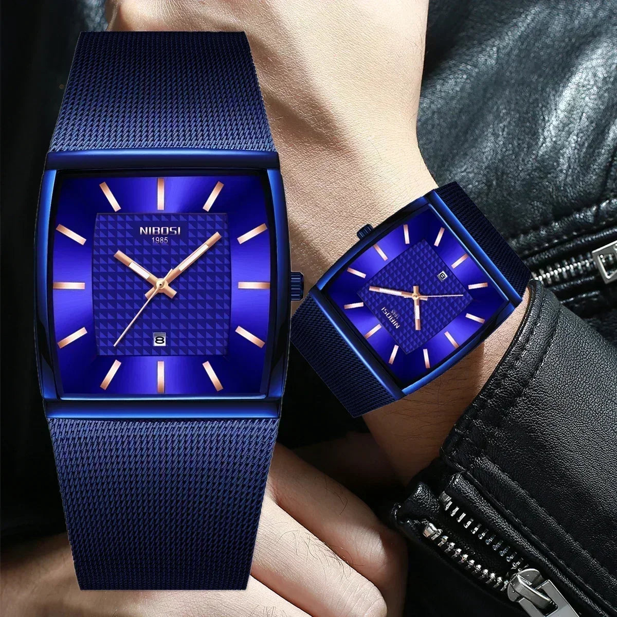 Men's Fashion Square Stainless Steel Quartz Wristwatch