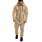 Men's Solid Hooded Fleece Jumpsuit Set