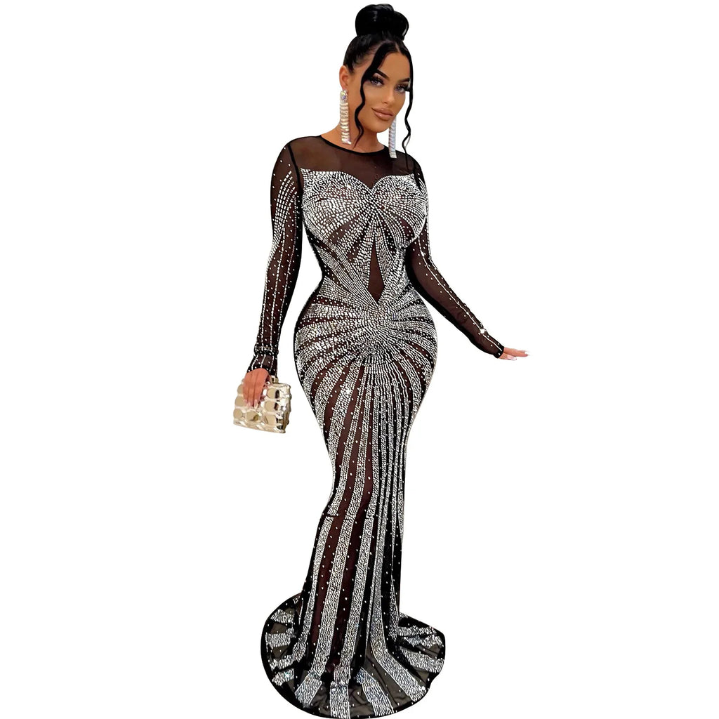 Women's African Fashion Mesh Bodycon Maxi Dress