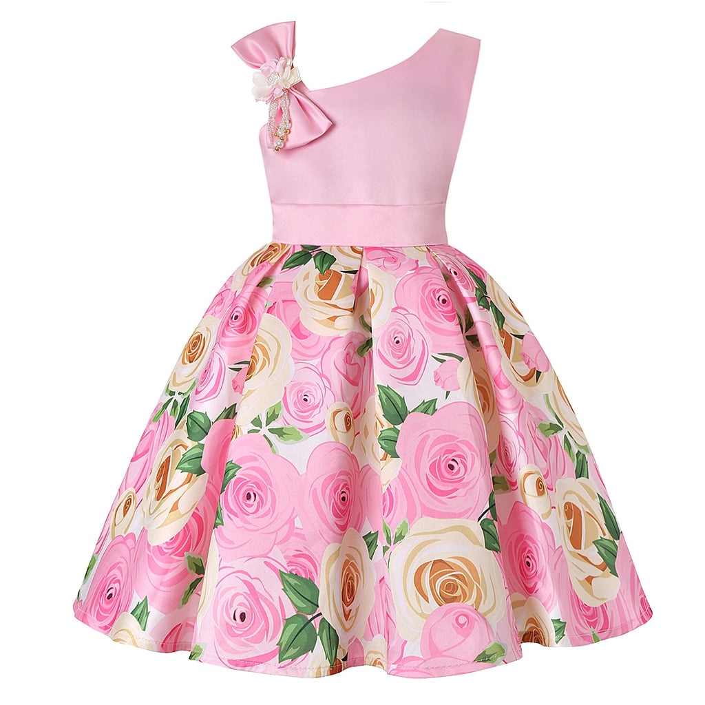 Girls' Floral Ball Gown Sleeveless Tea-Length Party Dress