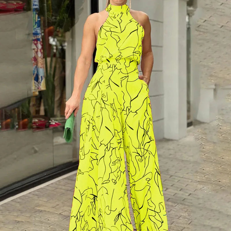 Women's Printed Sash-Tie Off-Shoulder Sleeveless Jumpsuit