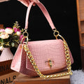 Women's Crocodile Pattern Genuine Leather Saddle Shoulder Crossbody Bag