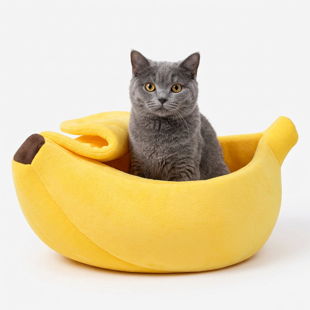 Banana Shaped Plush Cat Bed Cozy Sleeping Nest