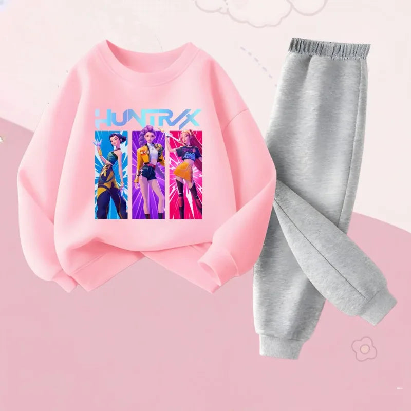 Girls' Cartoon Printed Sweatshirt and Sweatpants 2-Piece Set
