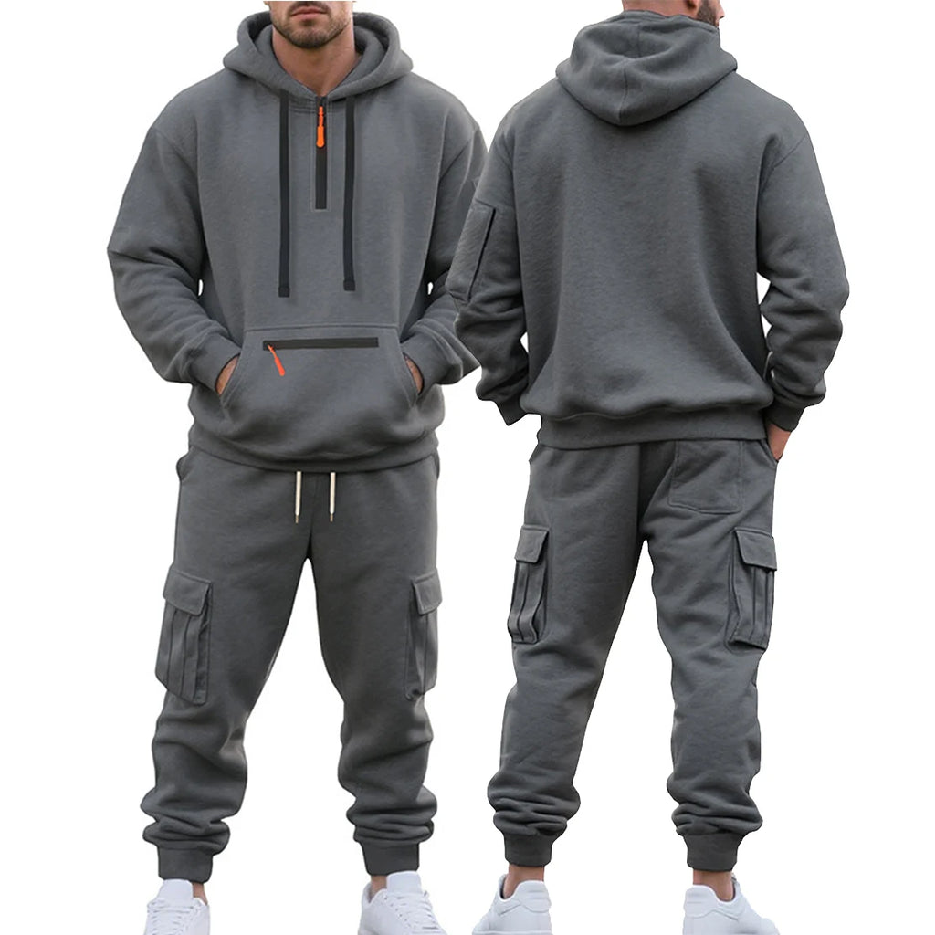 Men's Heavyweight Fleece-Lined Half-Zip Two Piece Tracksuit Set