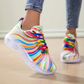 Women's Rainbow Stripe Mesh Lace-Up Casual Sneakers