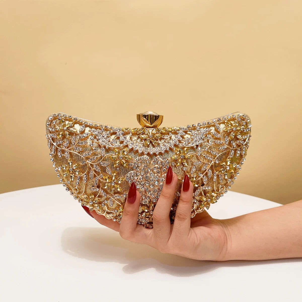 Women's Luxury Moon Hollow Out Rhinestone Evening Clutch Bag
