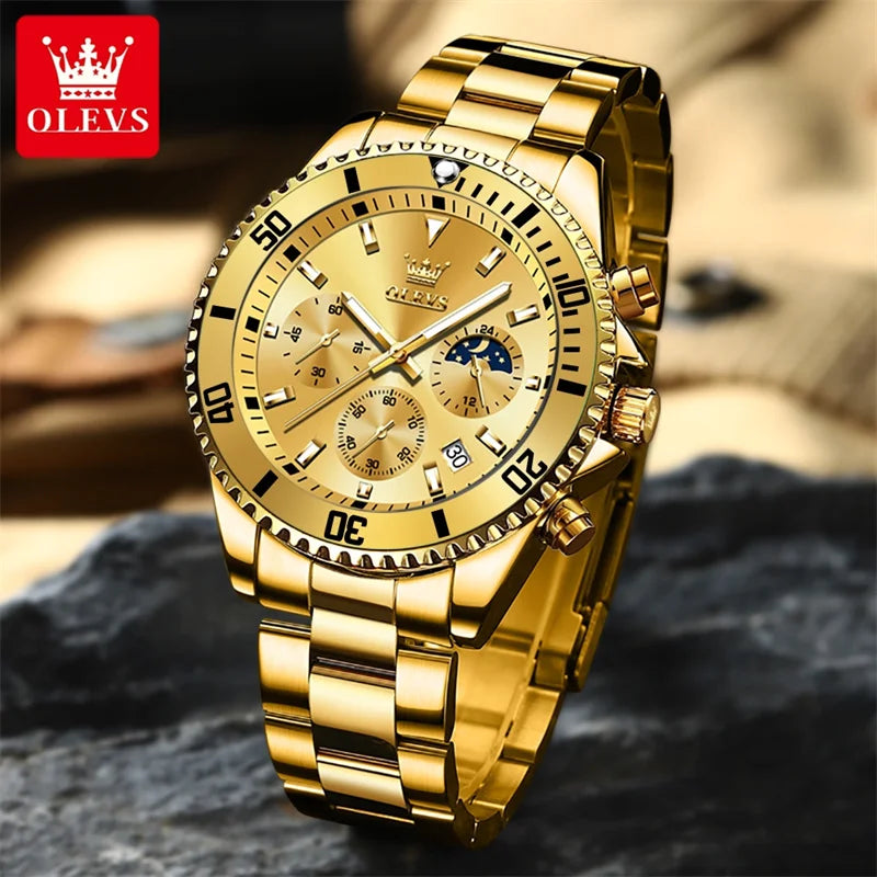 Men's Gold Quartz Stainless Steel Watch with Date