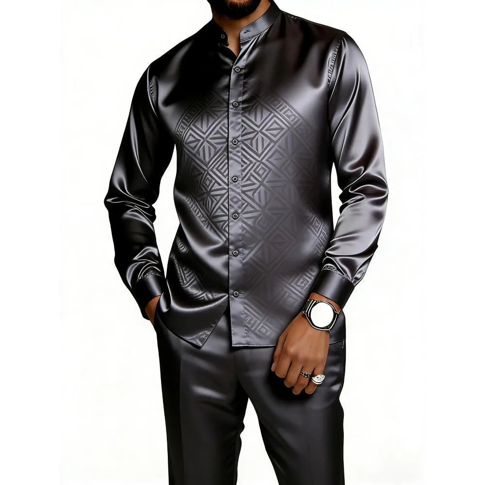 Men's Casual 3D Print Long Sleeve Shirt and Pants Set