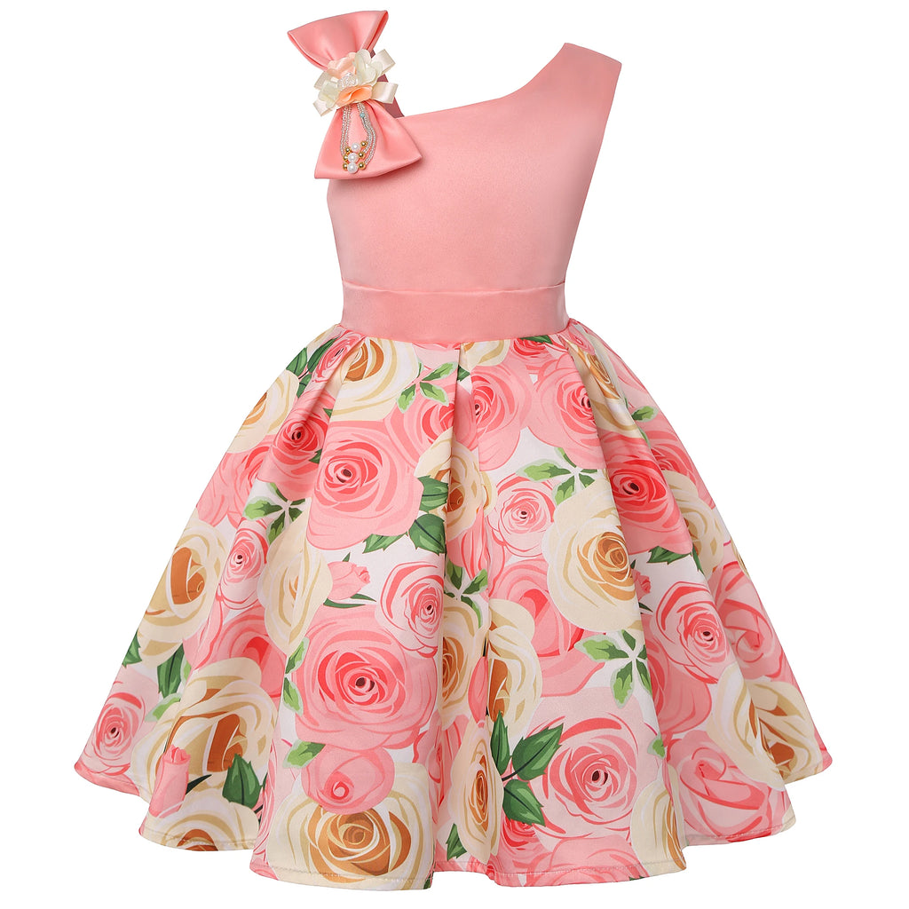 Girls' Floral Ball Gown Sleeveless Tea-Length Party Dress