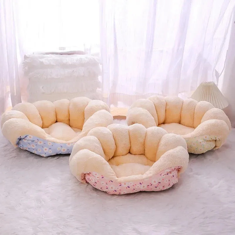 Warm Fluffy Plush Basket House Bed for Cats Dogs