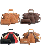 Women's Metal Top Handle PU Leather Large Capacity Shoulder Tote Bag